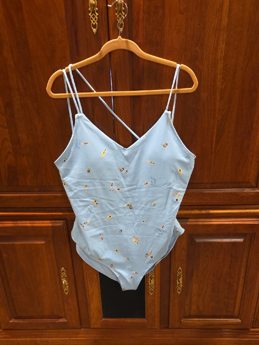 Anthropologie En Saison Light Blue Floral One-Piece Swimsuit